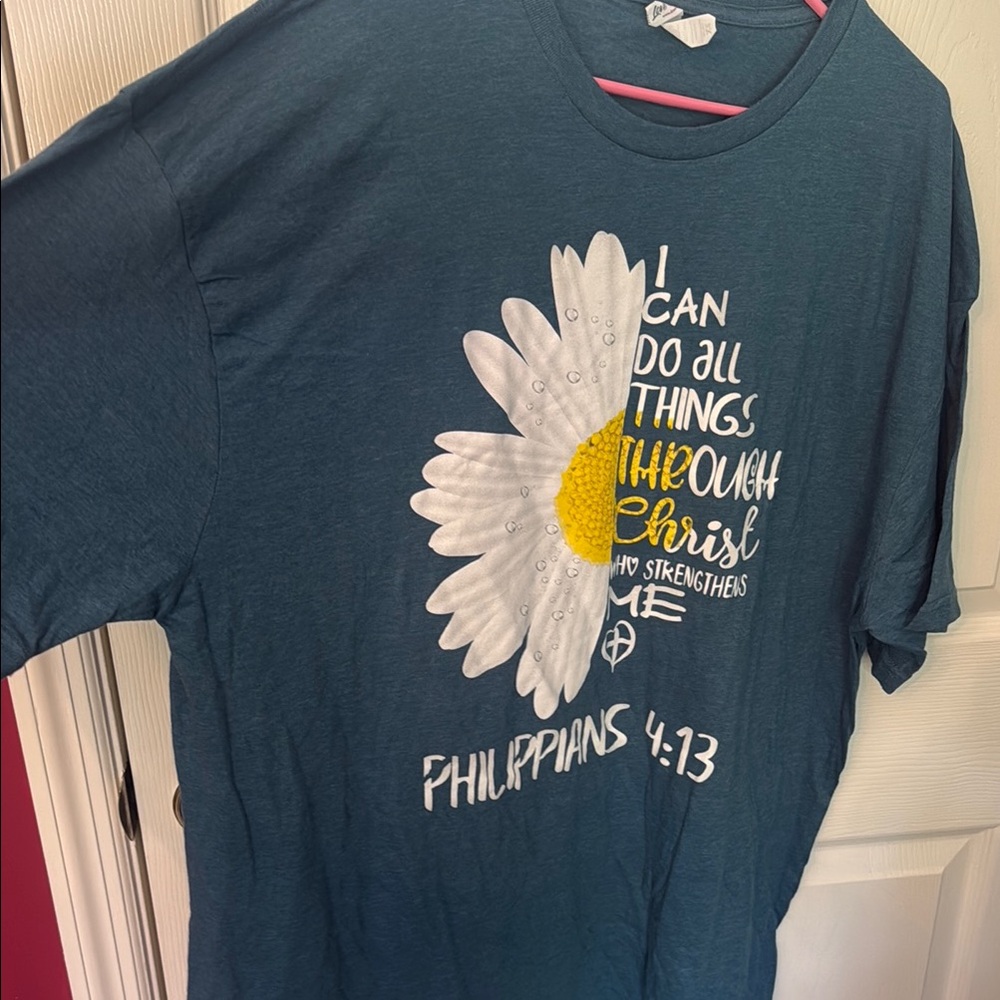 Blue Graphic Tee with Daisy Print